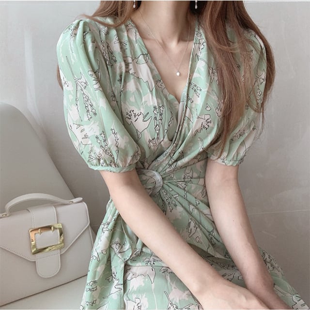 【dress】Vネックプリントワンピース　M24751