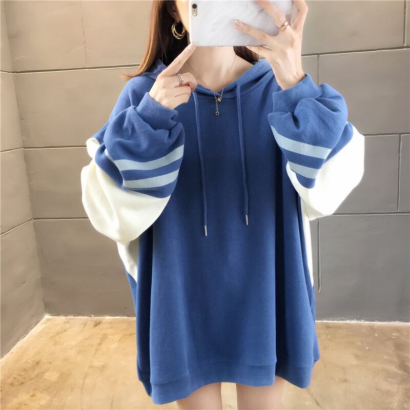 【tops】必ず目を引くフード付き長袖配色秋新作3色カジュアルゆったり着回しパーカーF0721