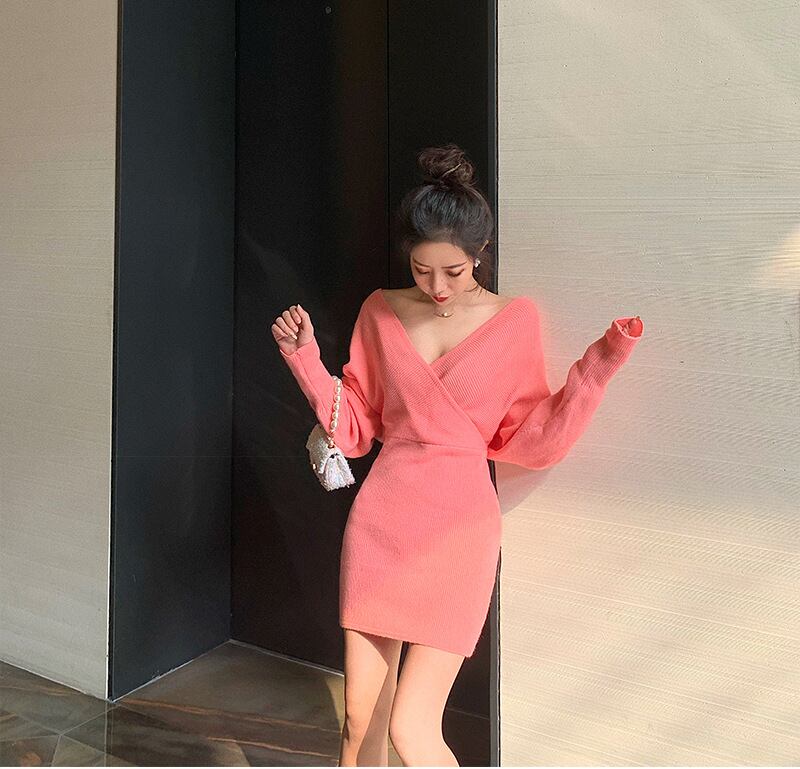 【dress】Vネックニットワンピース　M18712
