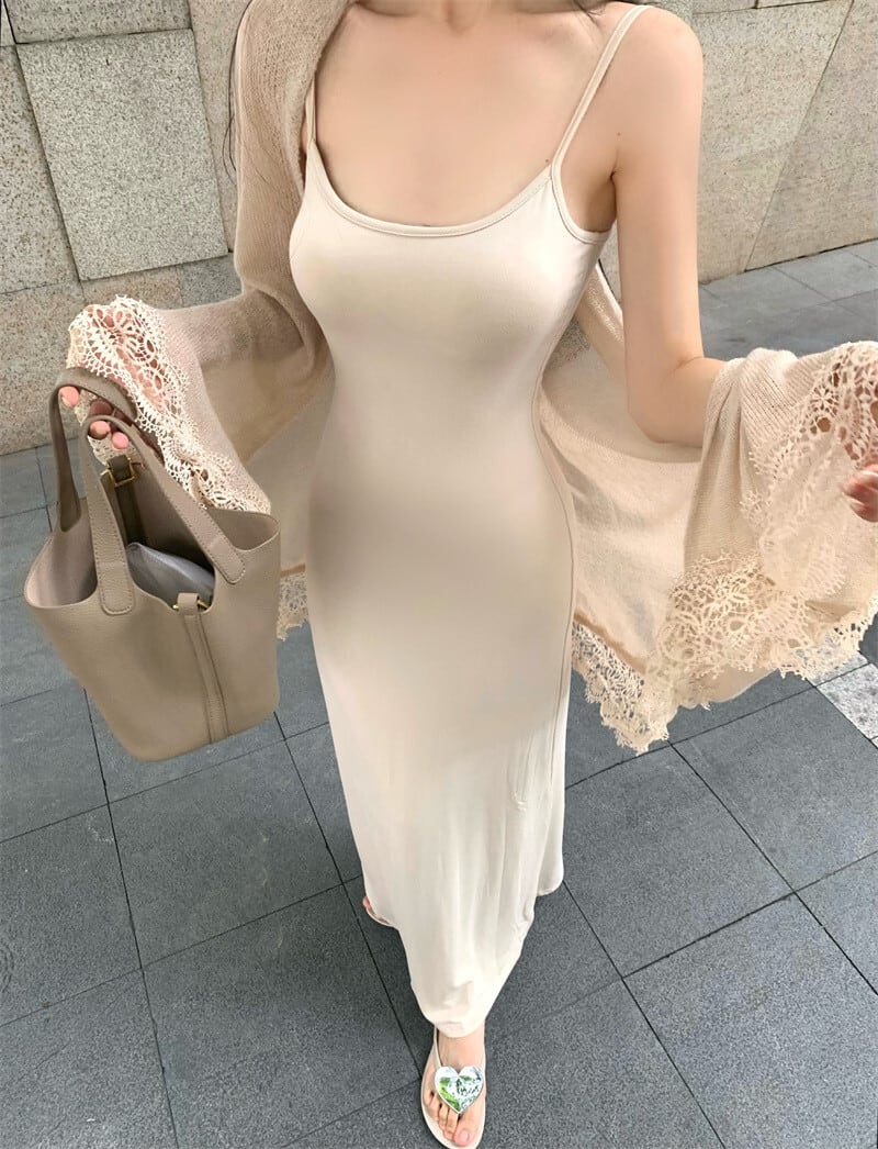【set】レース切り替えケープ×キャミワンピースセット    N2713