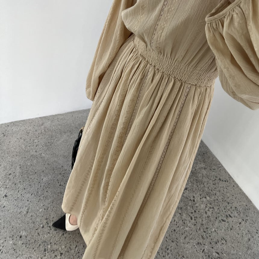 【dress】カットワークレース切り替えワンピース　M29780