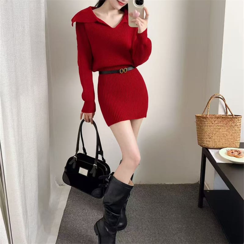 【dress】ニットミニワンピース Q7161