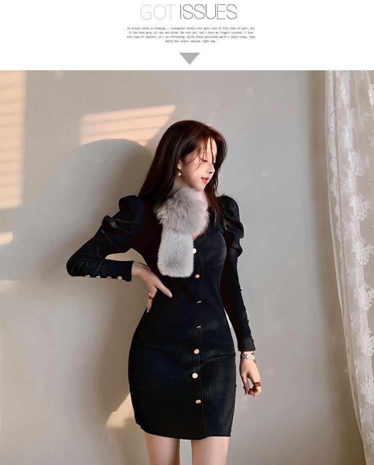 【dress】好感度UP!気質満点レトロ秋冬Vネック体型カバーお洒落ニットワンピース G2420