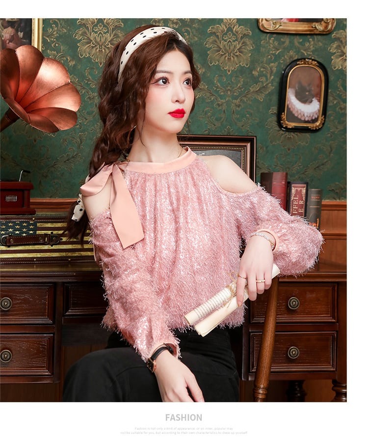 【tops】オフショルダーランタンスリーブ  ブラウス G20773