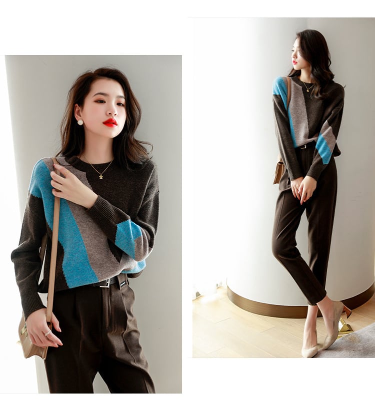 【tops】配色ニットセーター　M25417