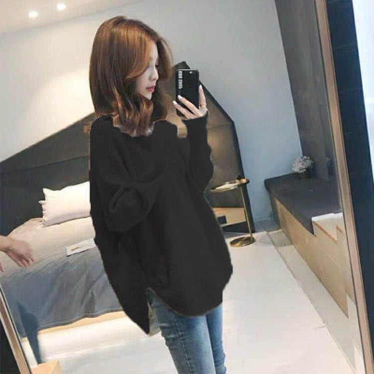 【tops】オシャレ度満点〜秋新作ラウンドネック長袖不規則無地ゆったり着回しニットセーターF0841