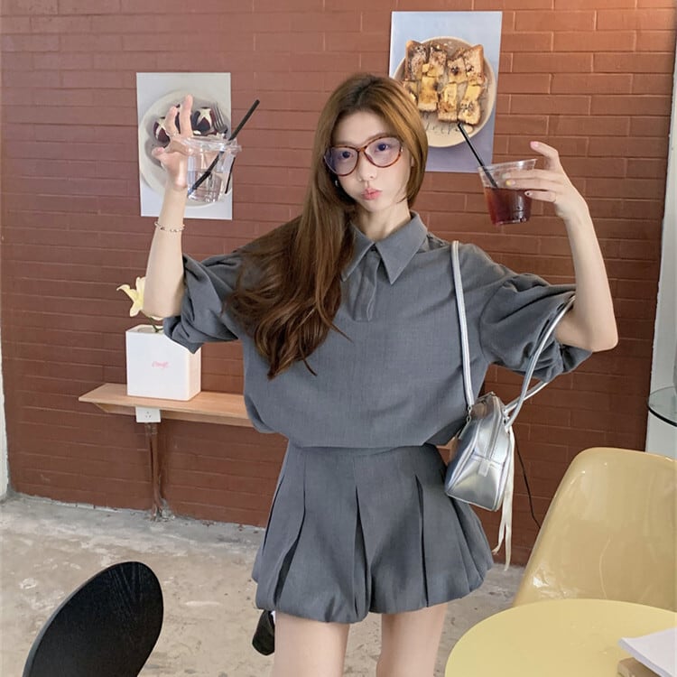 【set】POLOネックTシャツ×スカートセット　M24873