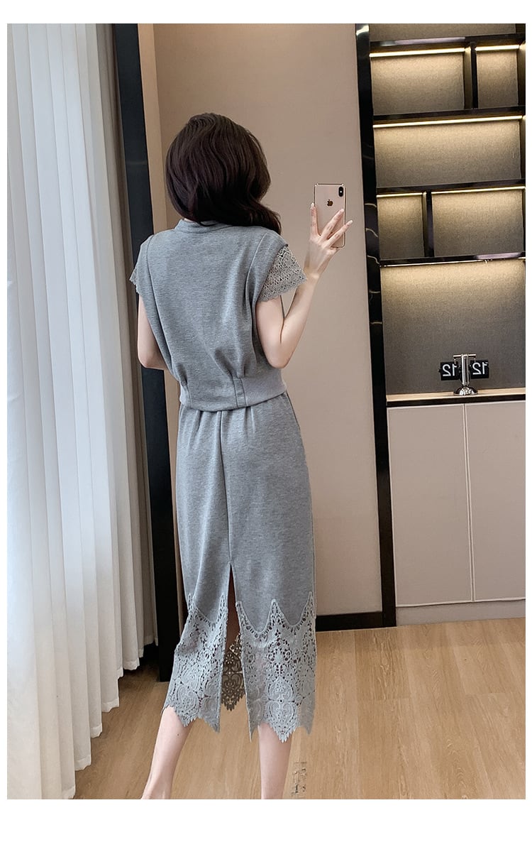 【set】レースドッキングトップス×スカートセット　M24573