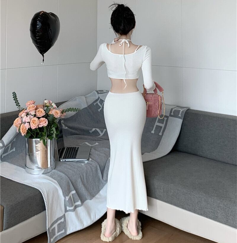 【dress】レースドッキングニットワンピース　M27875