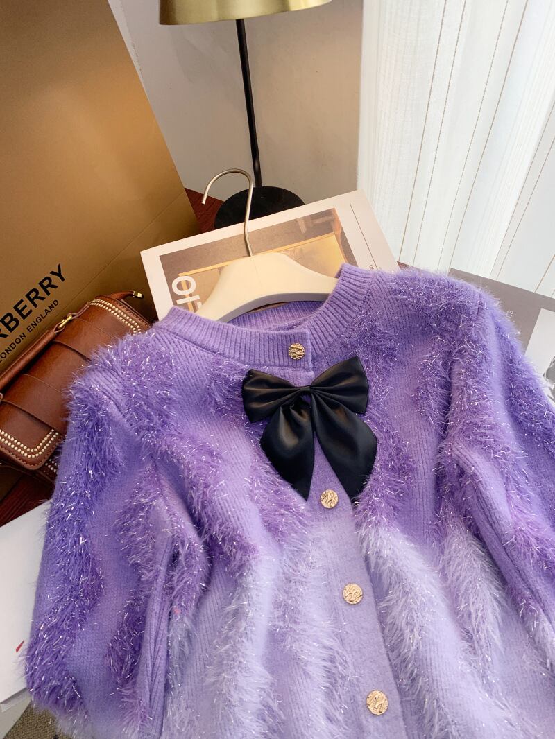 【outer】リボン付きニットカーデ　M28234