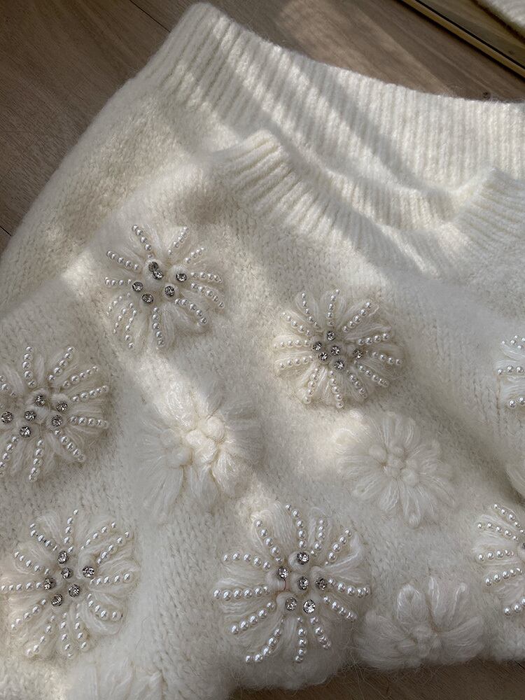 【tops】立体フラワーパールニットトップス　N2807