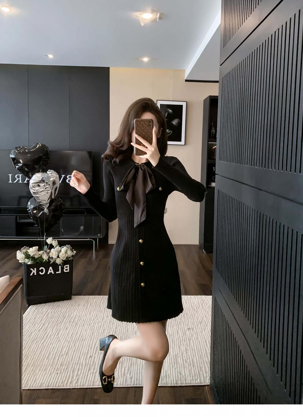 【dress】リボン付きニットワンピース　M18792