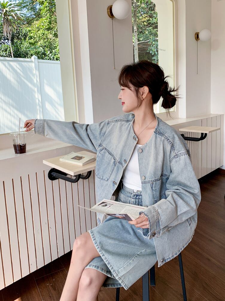 【set】デニムコート×ハーフパンツセット Q8290