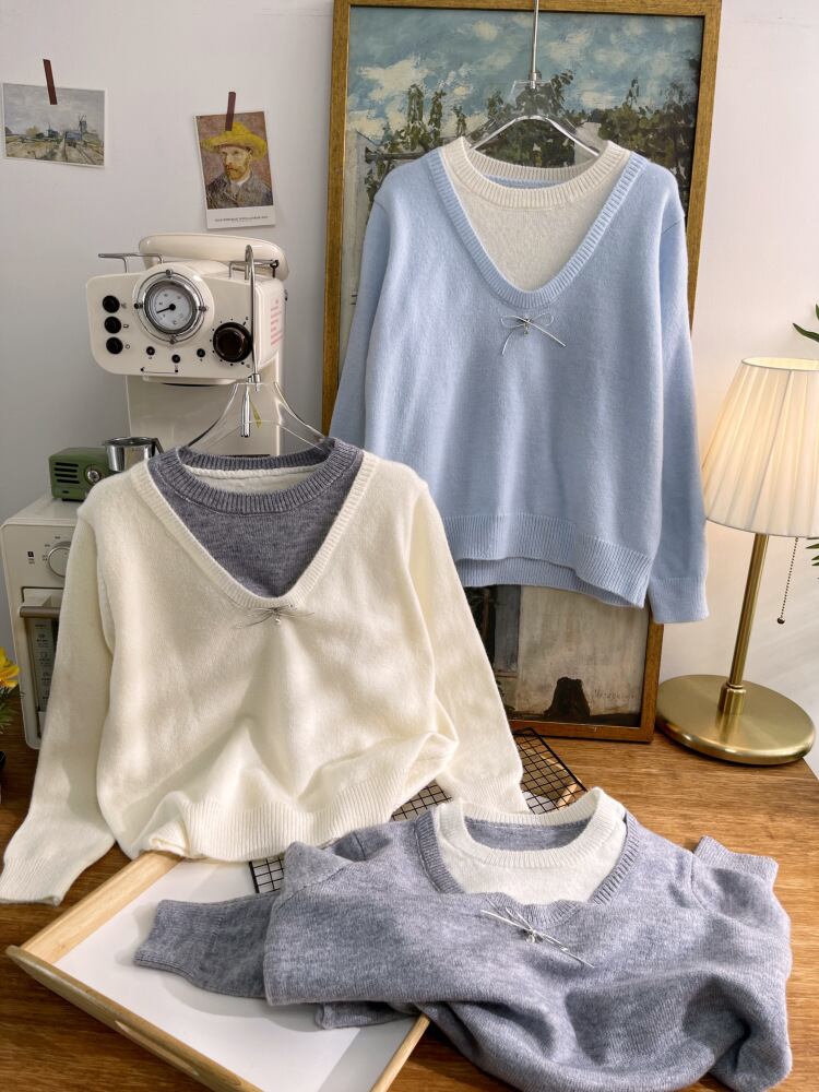 【tops】切り替え配色ニットトップス　M28623