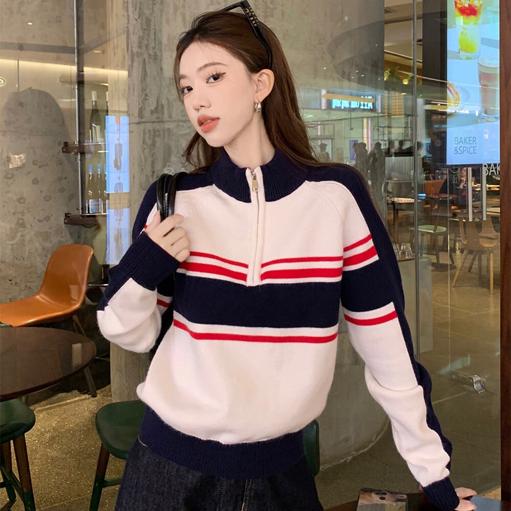【tops】配色ニットトップス　M27196