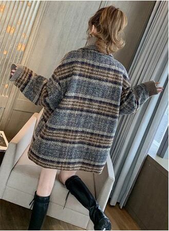 【outer】気質溢れる♪大きいラペル長袖チェック柄ゆったり着回し厚手コートF0844