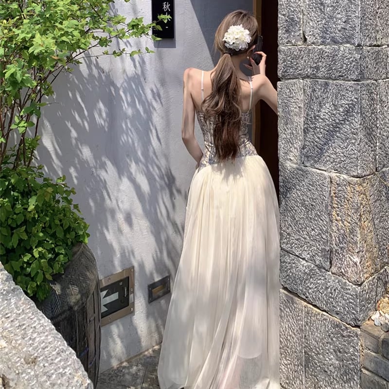 【dress】チュールドッキング花柄キャミワンピース Q8398