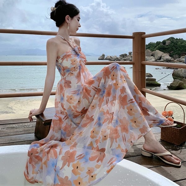【dress】花柄ホルターネックワンピース　M25300