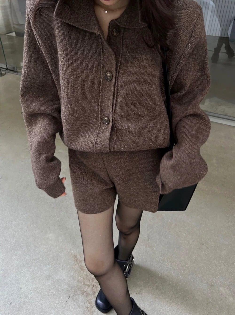【set】ニットカーデ×ショートパンツセット　M25552