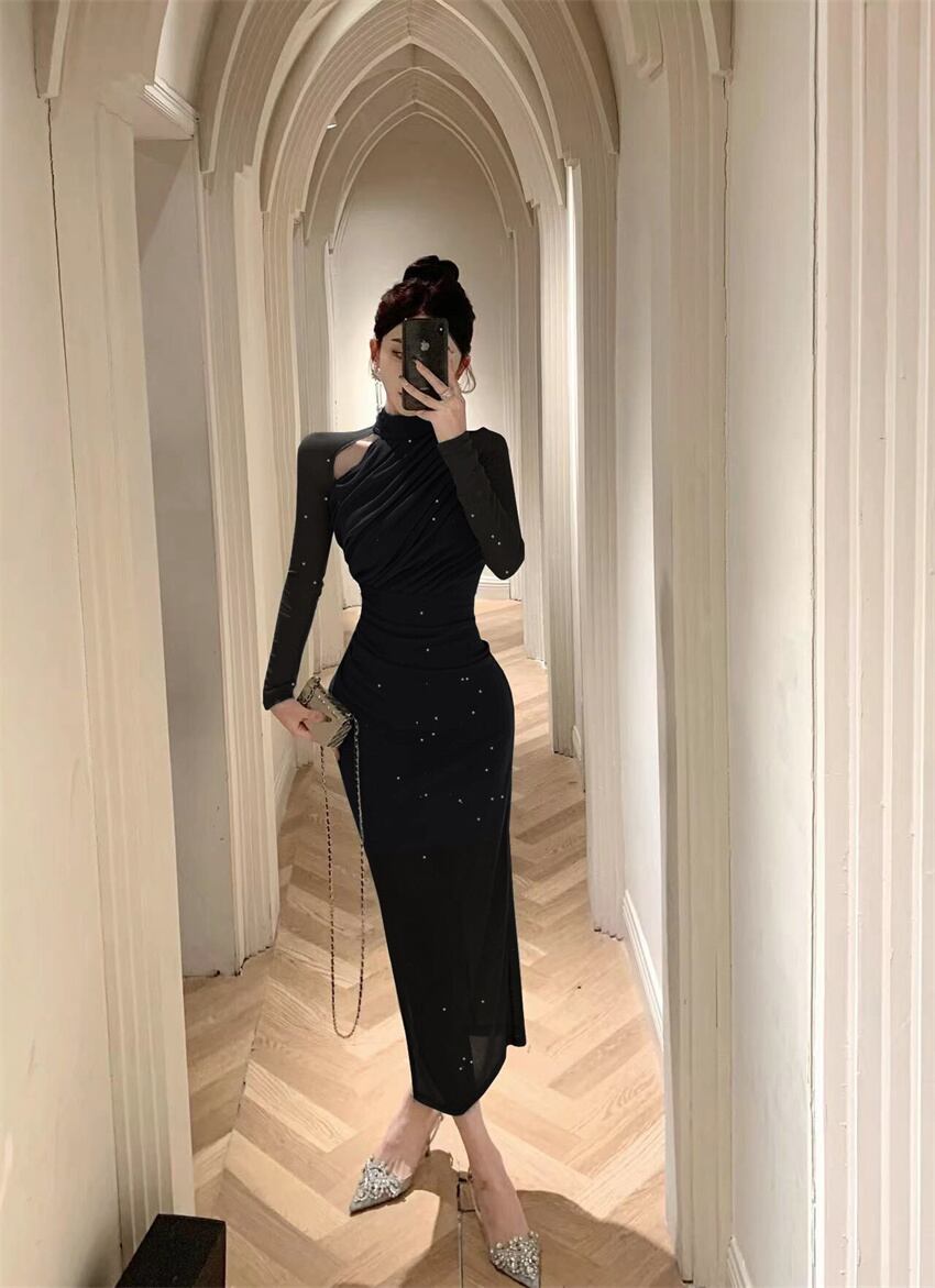 【dress】ギャザーメッシュタイトワンピース G20643