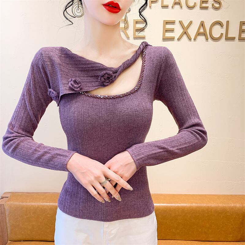 【tops】ビジュー立体フラワーニットトップス　M27727