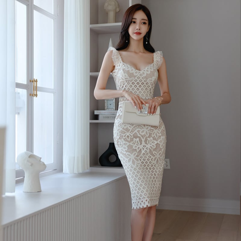 【dress】Vネックレースキャミワンピース Q7980