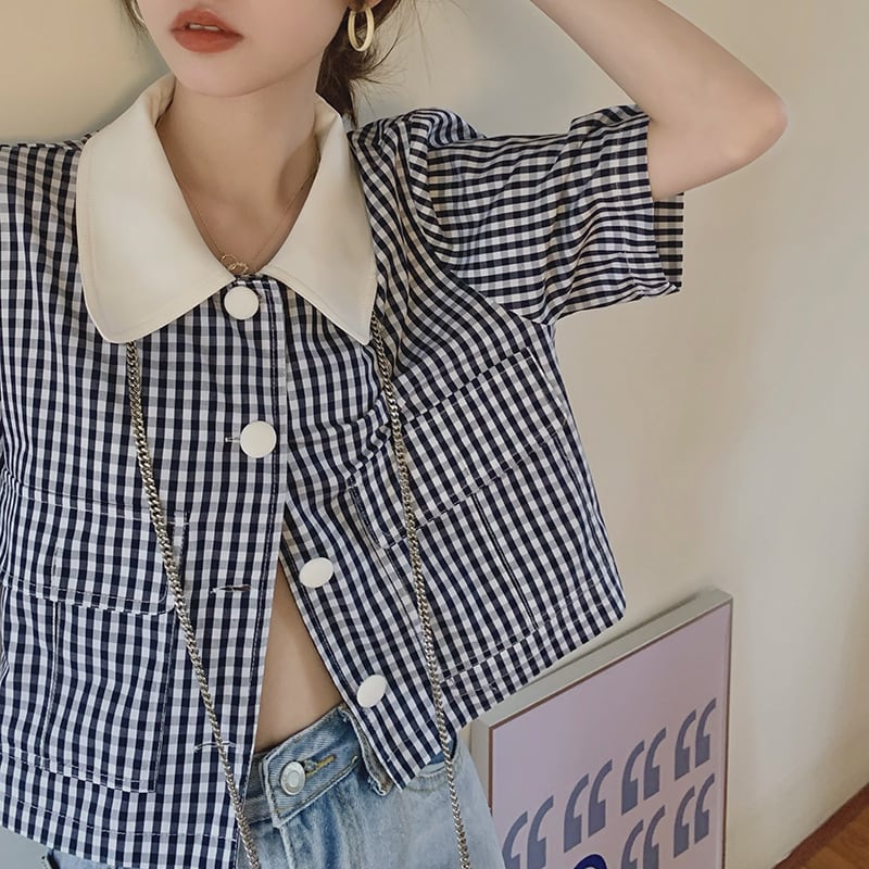 【tops】チェック柄シャツトップス　M25316