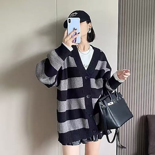 【outer】ボーダー柄ニットカーデ　M27359