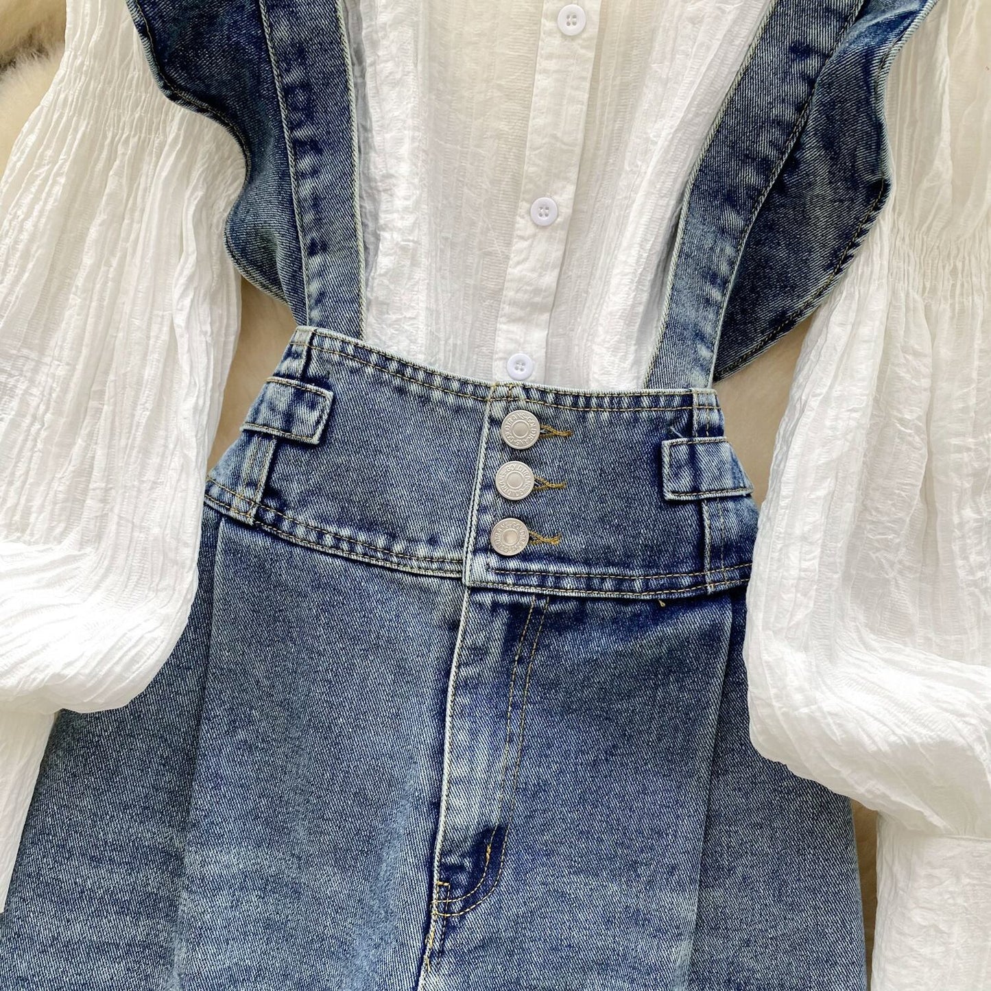 【set】シャツトップス×サロペットデニムパンツセット　M29710