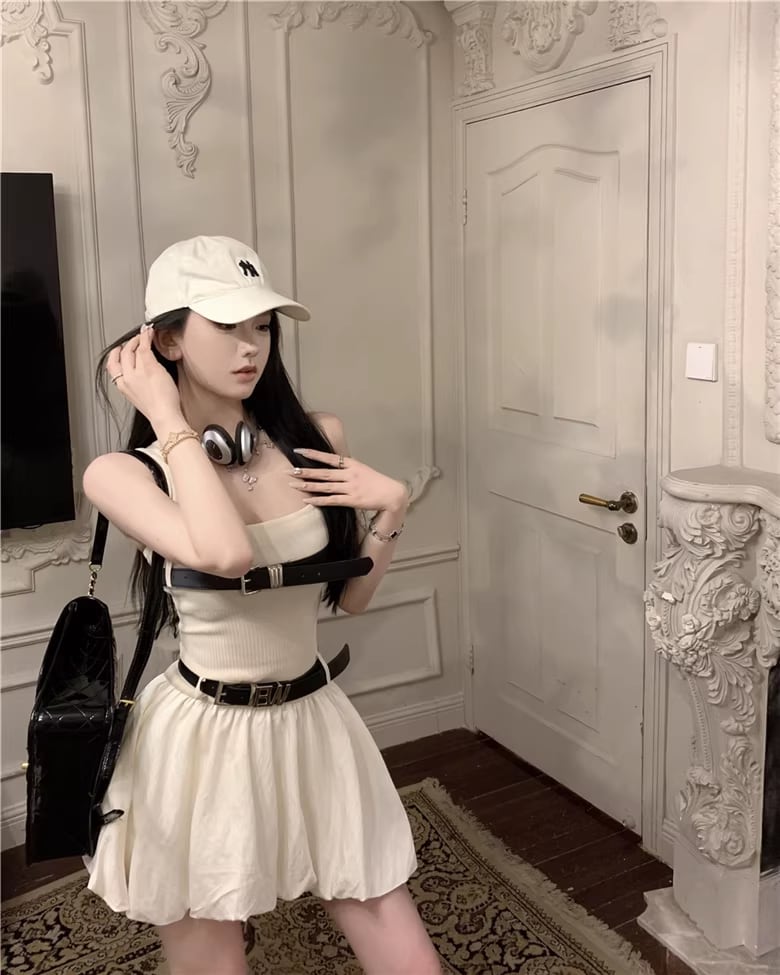 【dress】ベルト付きキャミバルーンワンピース Q8331