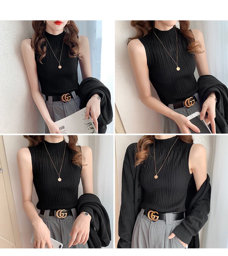 【tops】選べる7色！夏新作ノースリーブ無地着回し着やせ薄手ニットタンクトップF2193