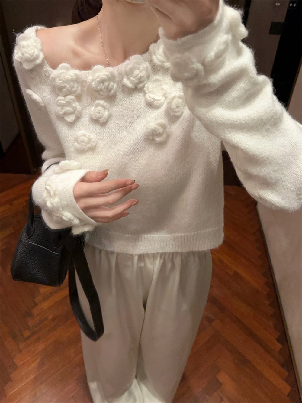 【tops】フラワーモチーフニットセーター　M26116