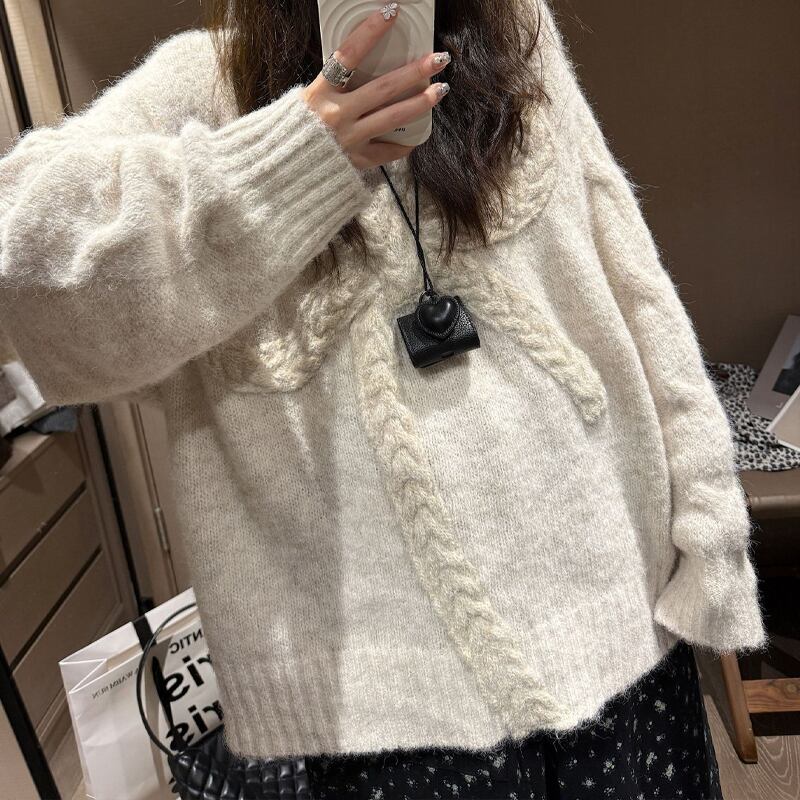 【tops】リボンニットトップス Q7243