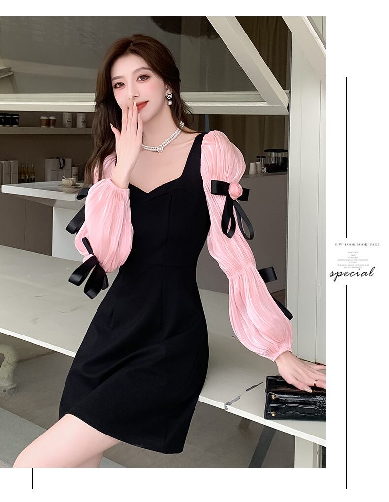 【dress】リボンランタンスリーブワンピース G21129