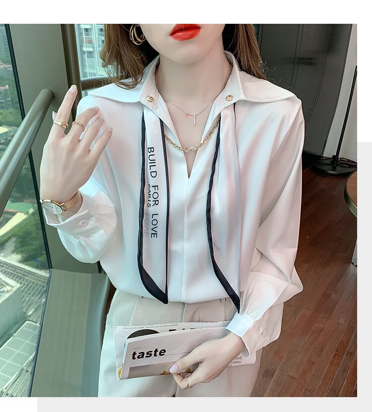 【tops】韓国ファッションラペル長袖無地ファッション着回しOL通勤シャツF0664