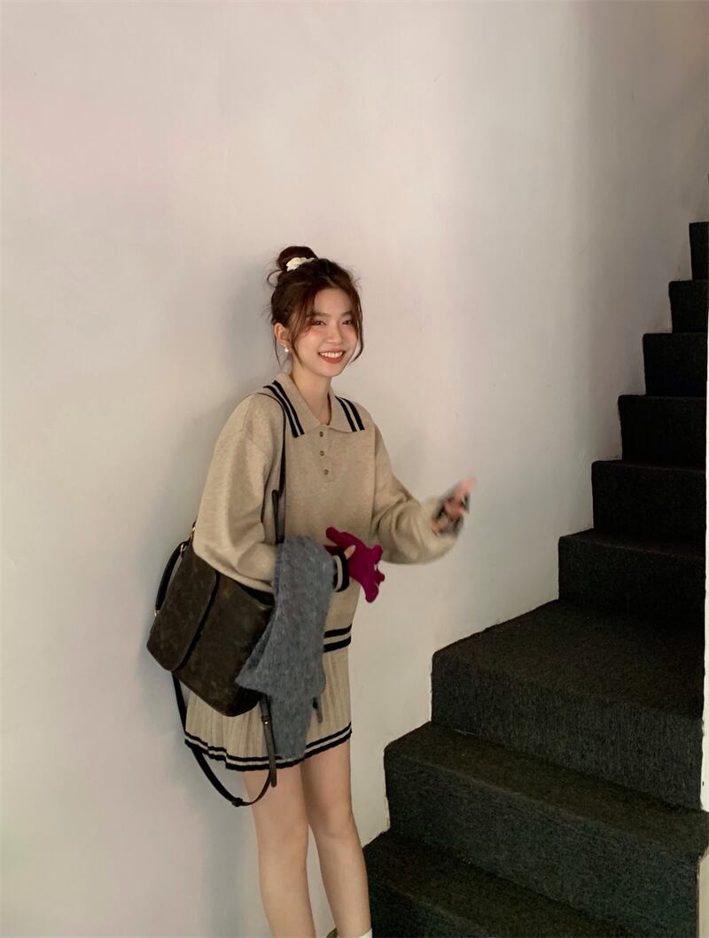 【set】POLOネックニットセーター×スカートセット　M26976