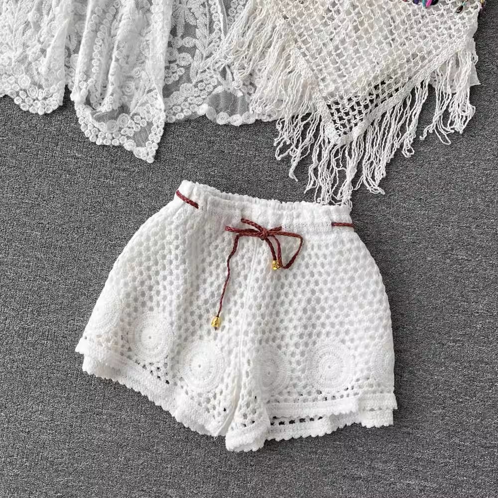 【set】カーディガン+フリンジキャミソール+ショートパンツ3点セットF7520