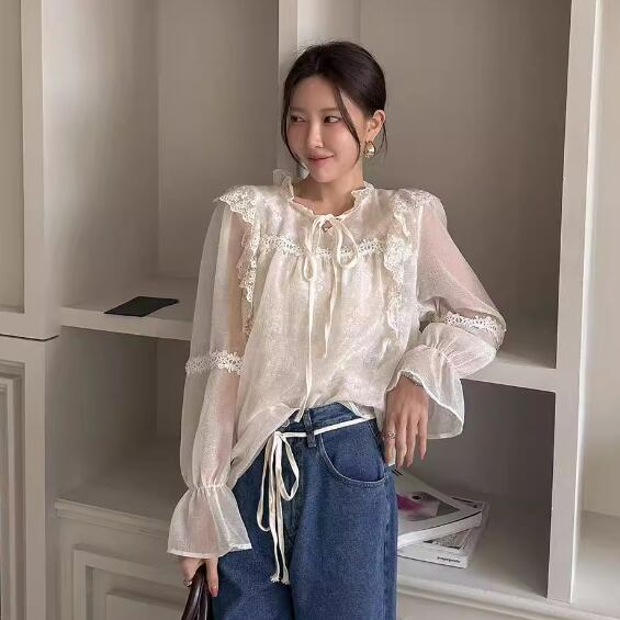 【tops】レース切り替えブラウス　M29768