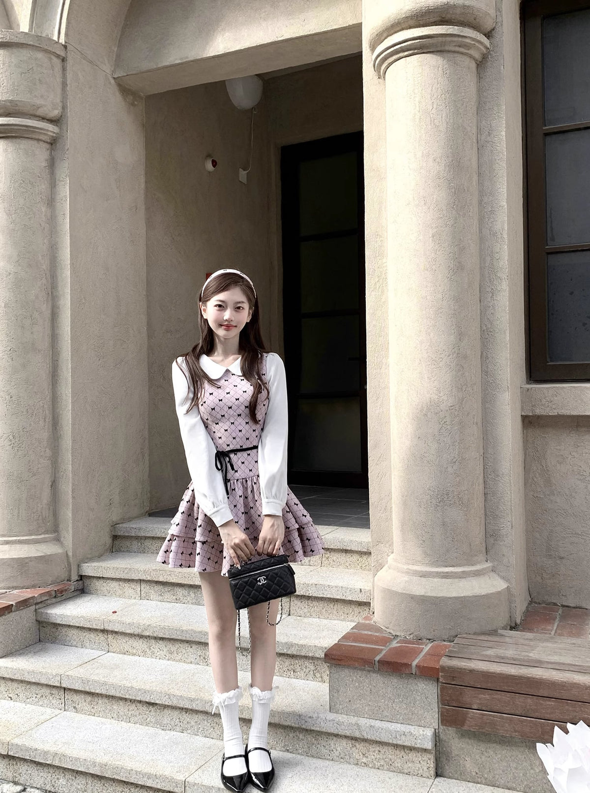 【dress】ピーターパンカラーフェイクレイヤードワンピース Q7570