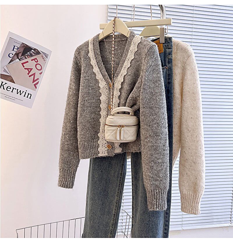 【outer】レース切り替えニットカーデ　M28259