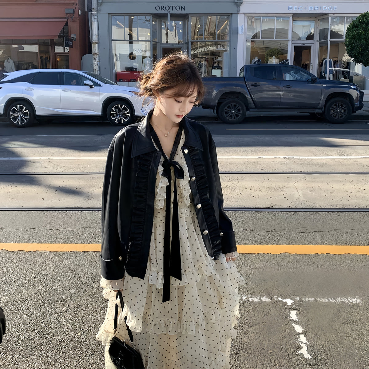 【dress】ビッグリボンドット柄ティアードワンピース　N3324