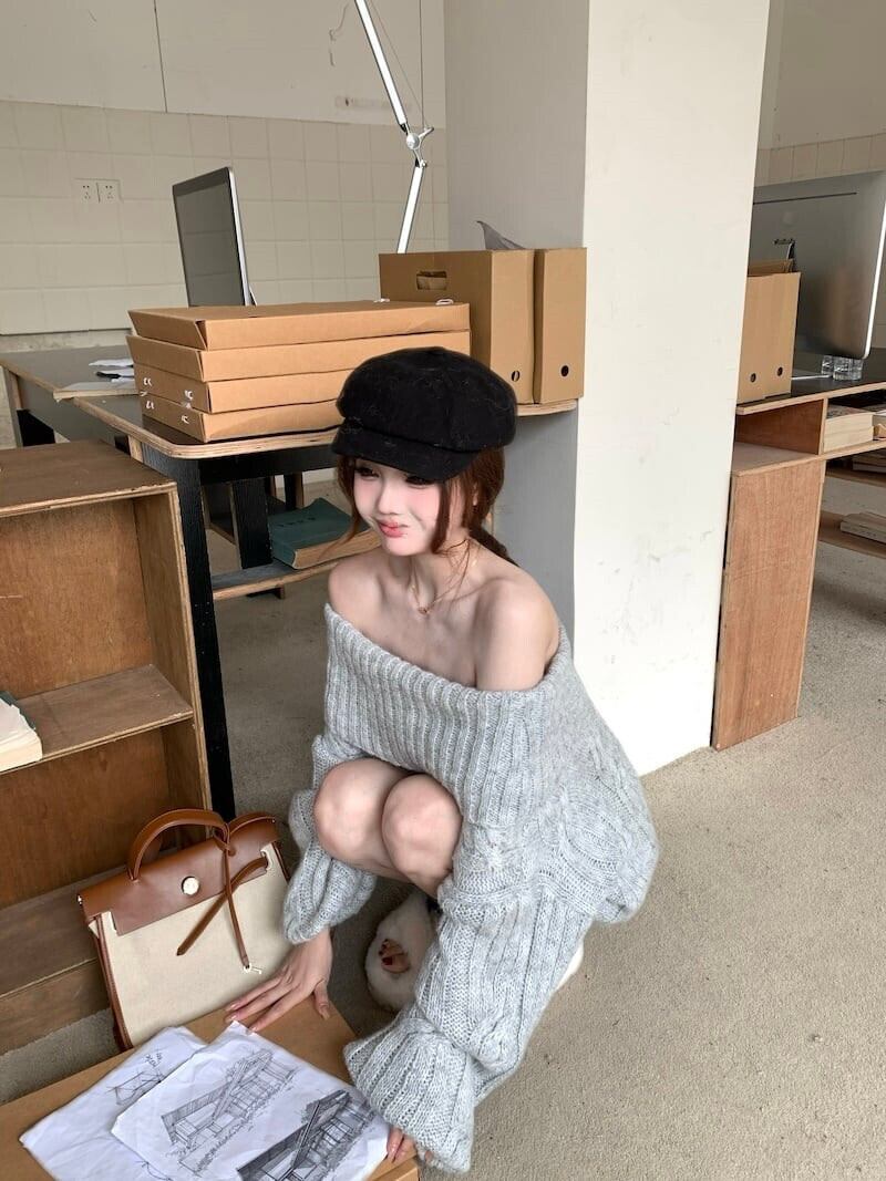 【tops】オフショルダーラップニットセーター　M27604