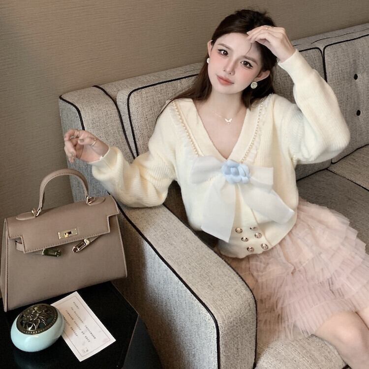 【tops】リボン付きニットセーター　M28472