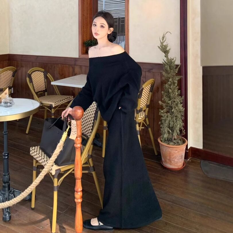 【set】オフショルダーニットセーター×スカートセット　M27981