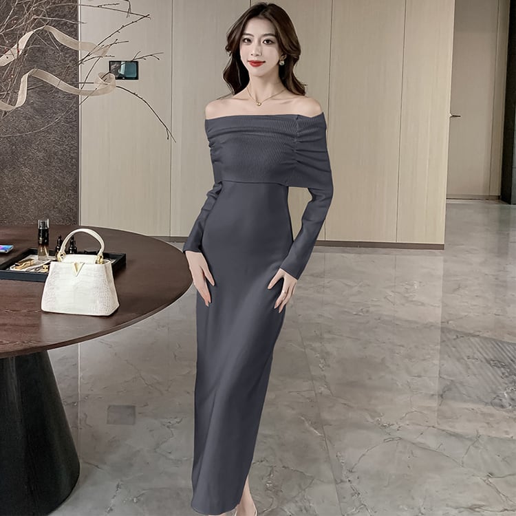 【dress】オフショルダーニットワンピース　M28026