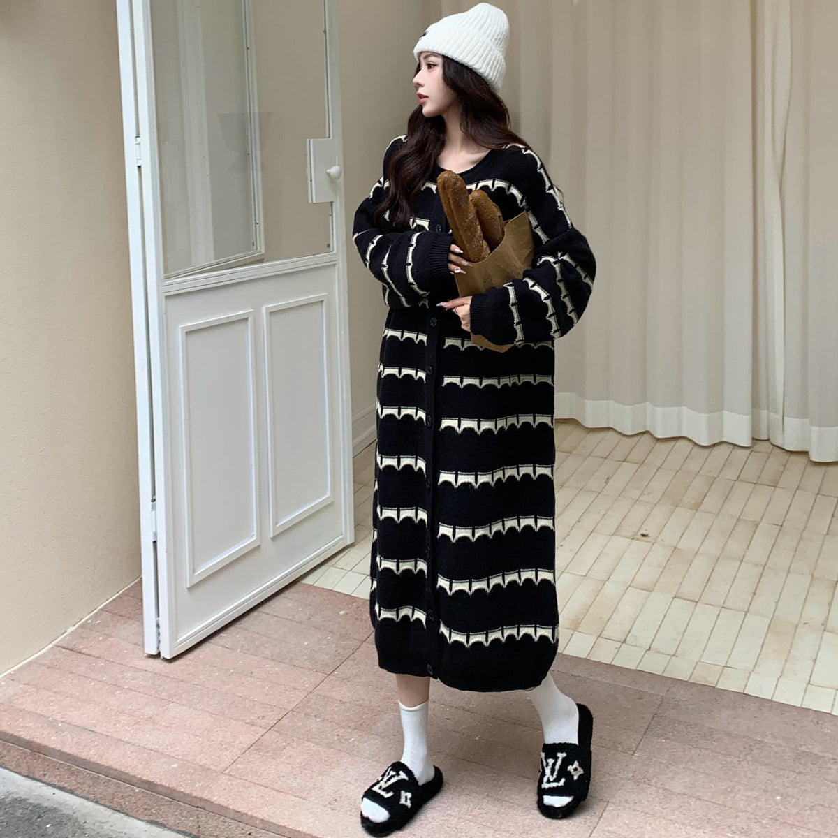 【dress】ボーダー柄ニットワンピース　M28377