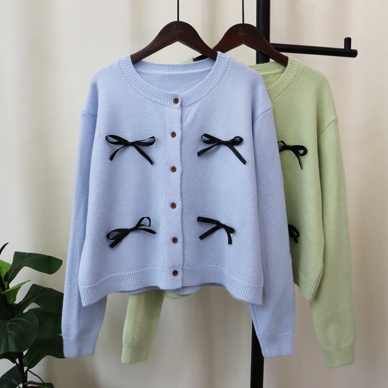 【outer】リボン付きニットカーデ　M25491