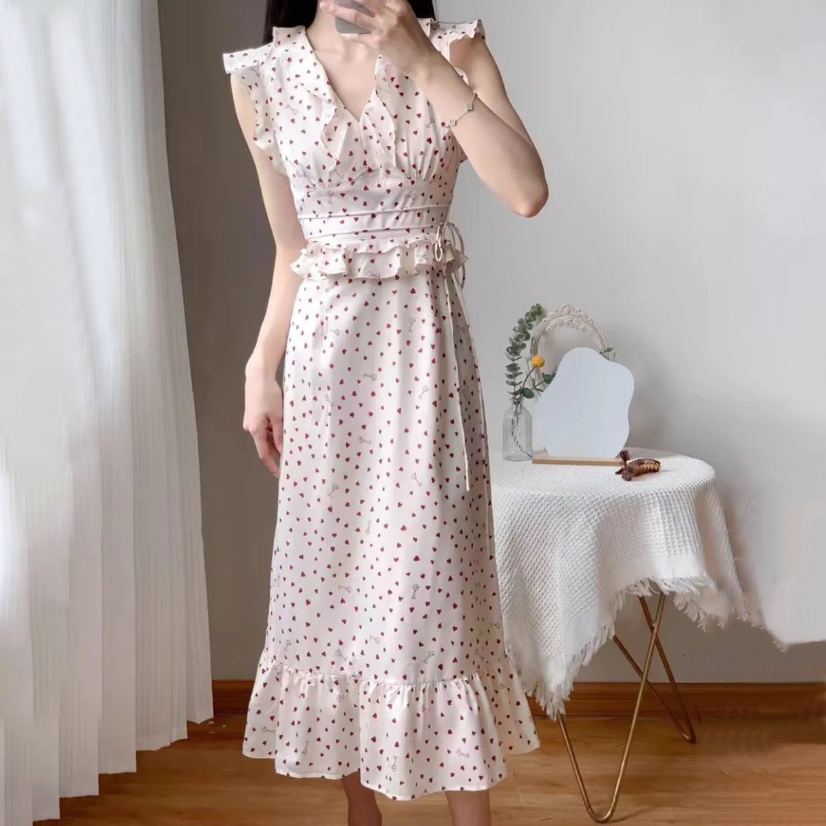 【dress】フリルハートプリントワンピース　N2980
