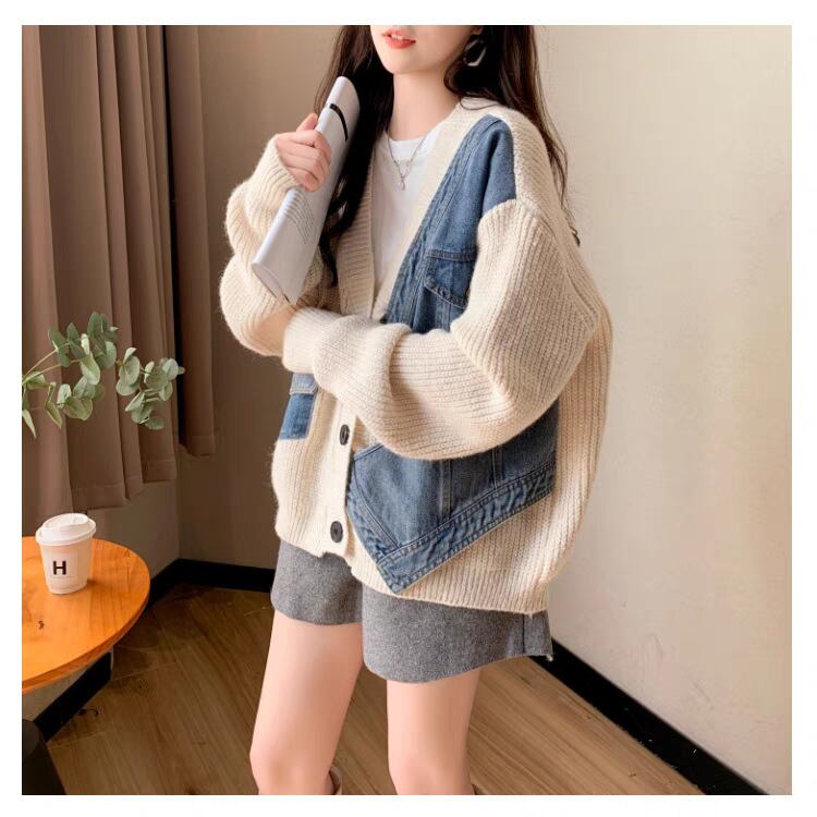 【outer】デニム切り替えニットカーデ　M29328