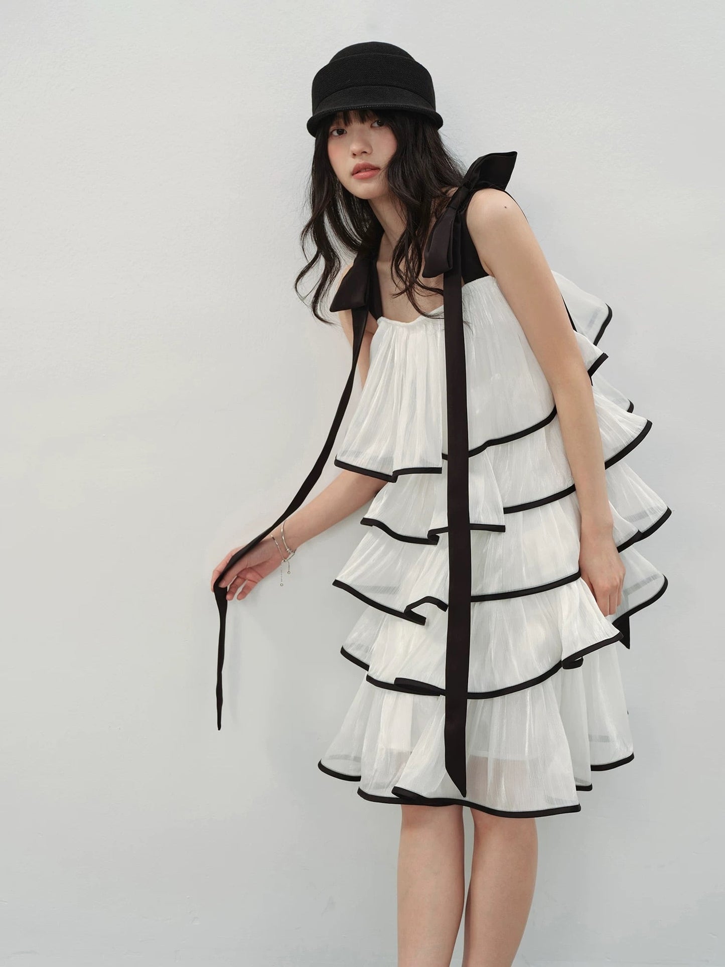 【dress】ショルダーリボンボリュームエアリーワンピース N3554